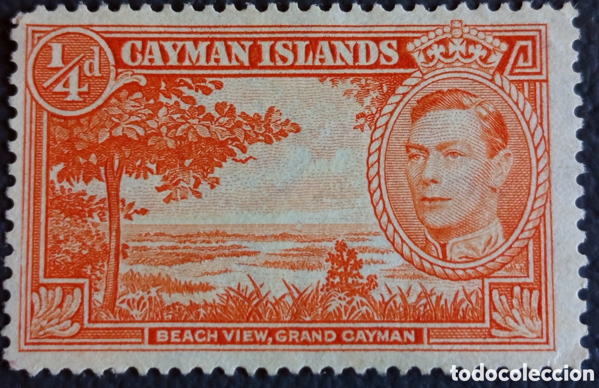 Sellos: Islas Caim&aacute;n 1938 &frac14;d Beach View Grand Cayman Jorge VI naranja MH SG 115 Scott 100