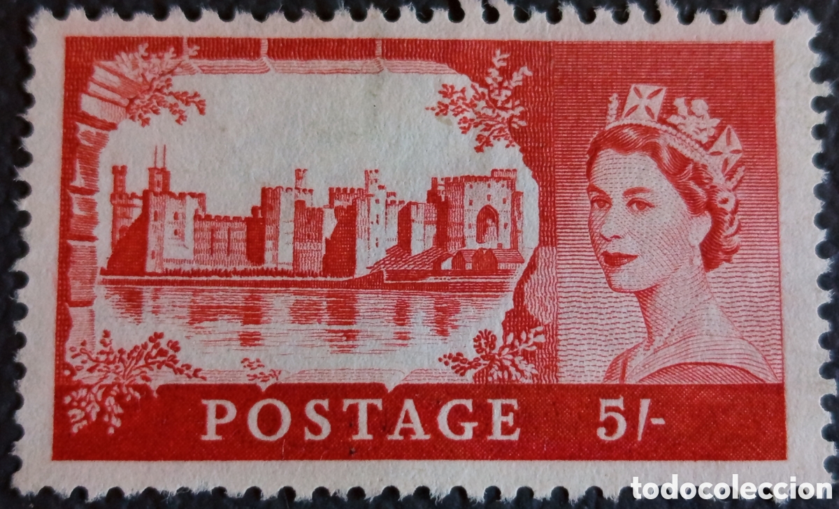 Sellos: Gran Breta&ntilde;a 1955 5s Castillo Caernarfon Isabel II carm&iacute;n MH SG 537 Scott 310