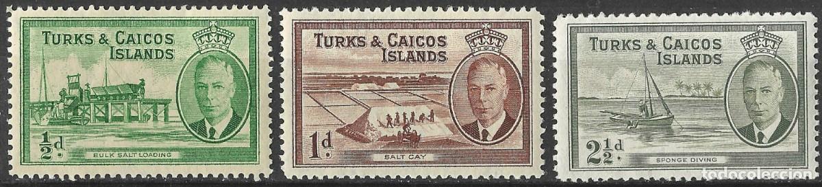 Sellos: TURKS & CAICOS ISLANDS/1950/MH/SC#105-6, 109/ REY JORGE VI / KGVI / PAISAJES/ SET PARCIAL
