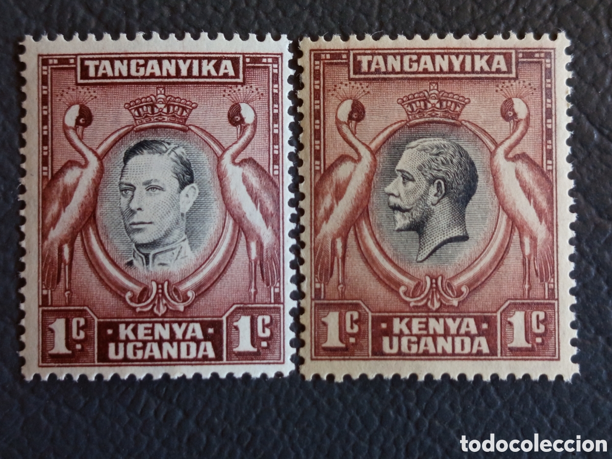 Sellos: Kenya Uganda Tanganyika 1935/1938 Grullas 1c Jorge V + Jorge VI MNH SG 110+131