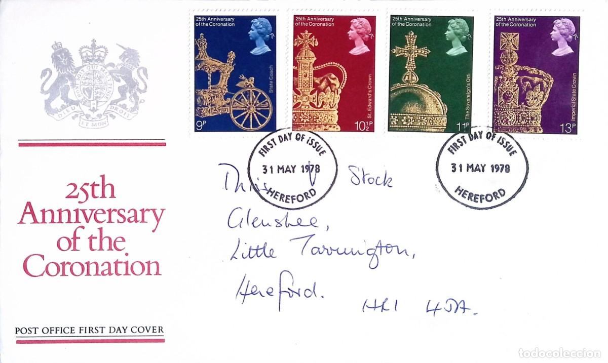Sellos: O) 1981 GREAT BRITAIN, CORONATION OF QUEEN ELIZABETH II, GOLDEN STATE COACH, ST. EDWARD'S CROWN, HER