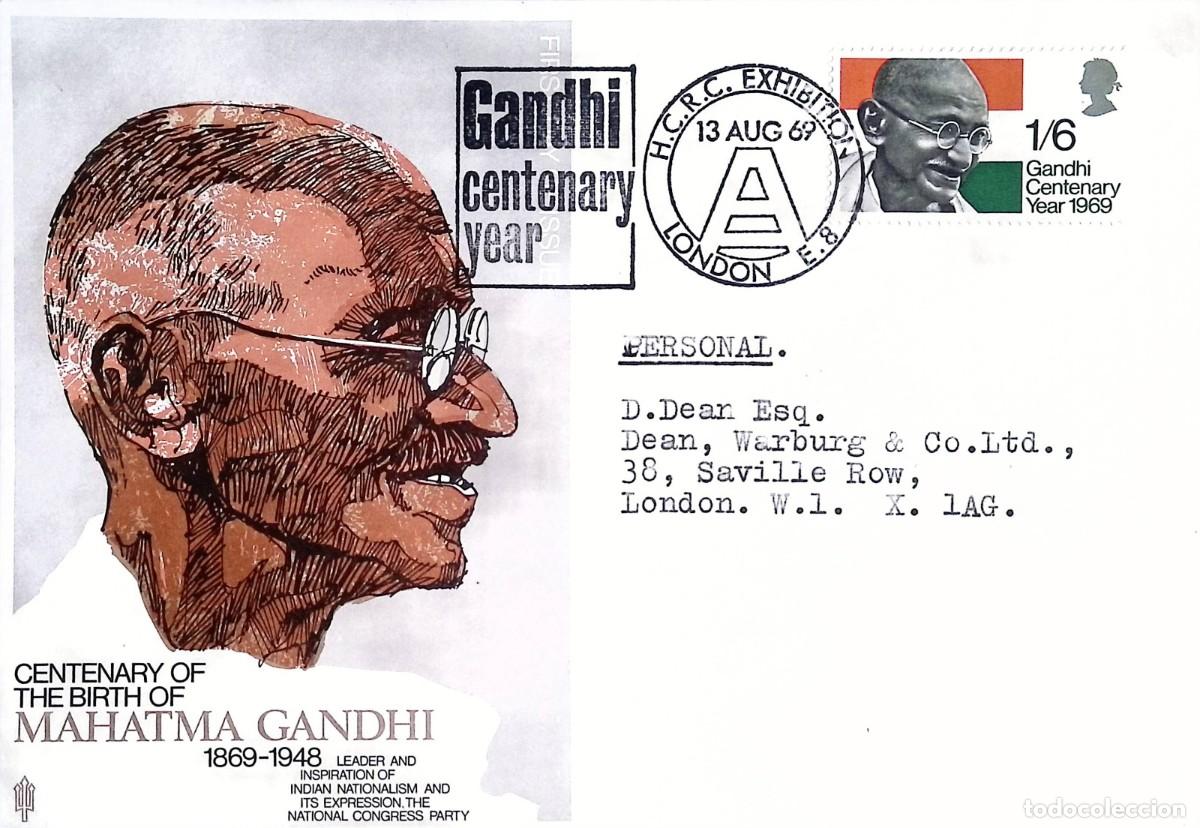 Sellos: O) 1969 GREAT BRITAIN, GANDHI, HACKNEY COMMUNITY RELATIONS COUNCIL EXHIBITION, NATIONAL CONGRESS PAR
