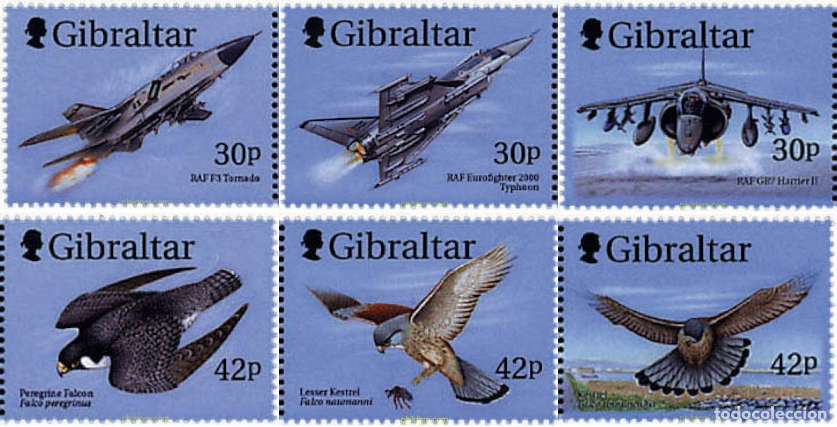 Sellos: 84333 MNH GIBRALTAR 1999 AVIONES DE LA ROYAL AIR FORCE Y PAJAROS