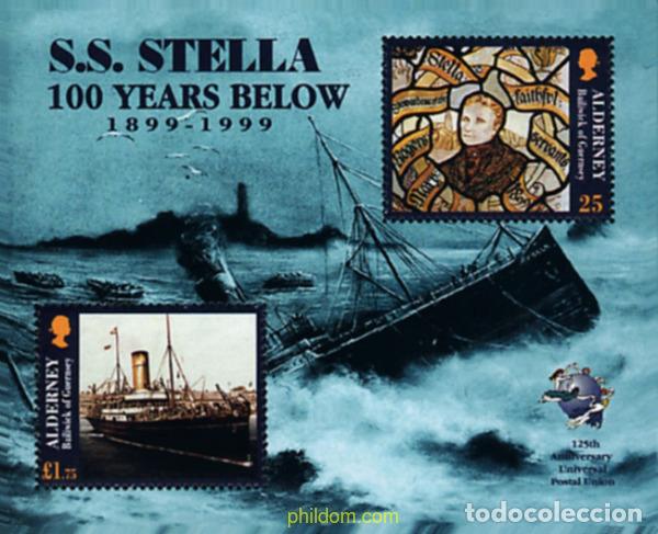 Sellos: 98307 MNH ALDERNEY 1999 RECUERDO SWL NAUFRAGIA DEL BARCO SS STELLA EN 1899