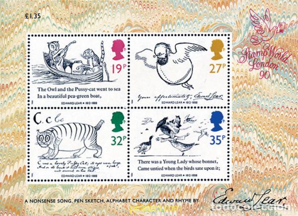 Sellos: 36285 MNH GRAN BRETA&Ntilde;A 1988 CENTENARIO DE LA MUERTE DE EDWARD LEAR