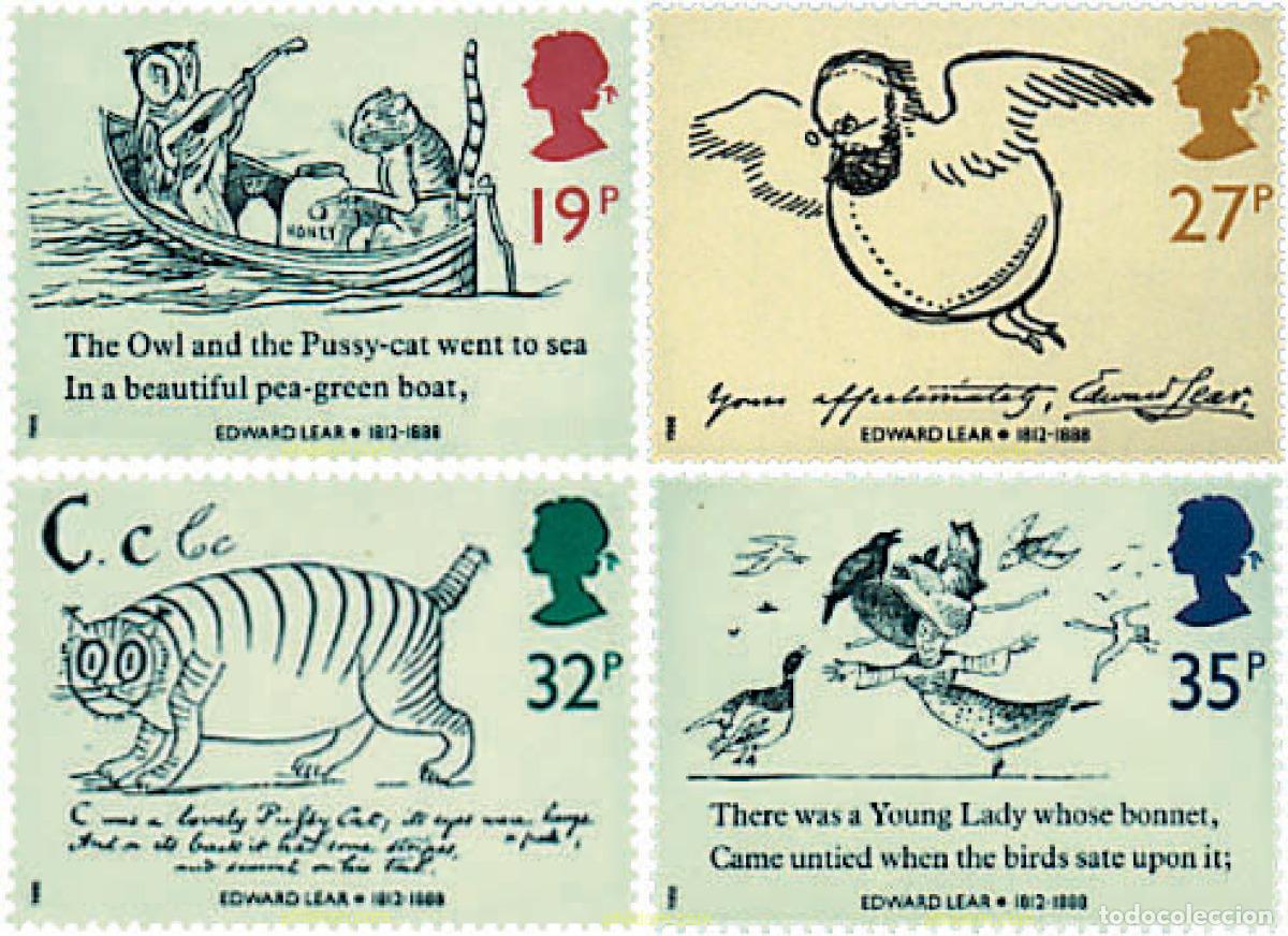 Sellos: 66138 MNH GRAN BRETA&Ntilde;A 1988 CENTENARIO DE LA MUERTE DE EDWARD LEAR