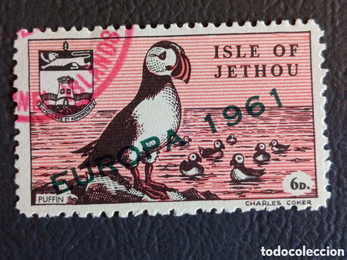 Sellos: Isla de Jethou 1961 Europa Frailecillo 6d sobrecarga verde usado