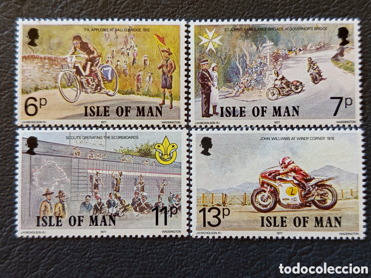 Sellos: Isla de Man 1977 TT Carreras Scouts Scott 101-104 serie completa MNH