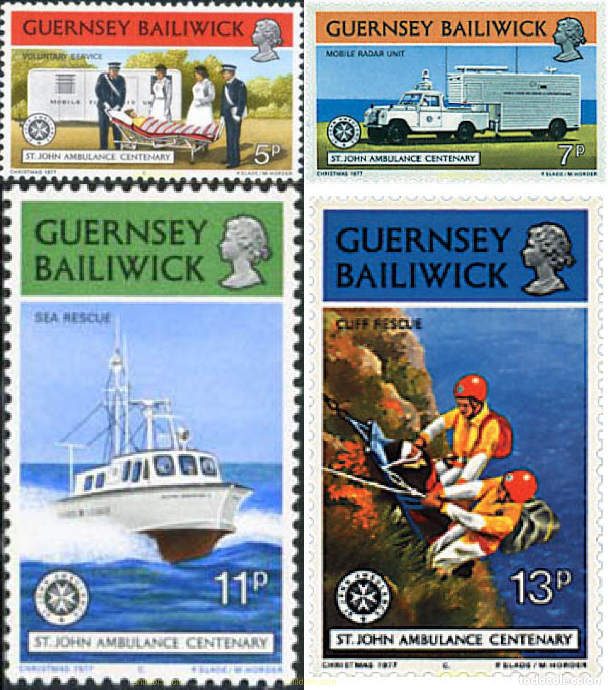 Sellos: 66169 MNH GUERNSEY 1977 CENTENARIO DEL SERVICIO DE AMBULANCIAS DE ST. JOHN