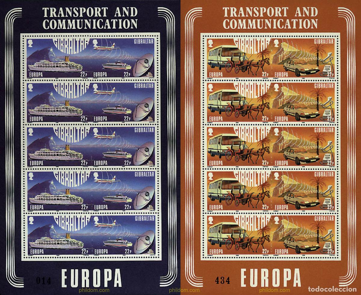 Sellos: 7685 MNH GIBRALTAR 1988 EUROPA CEPT. TRANSPORTE Y MEDIOS DE COMUNICACION