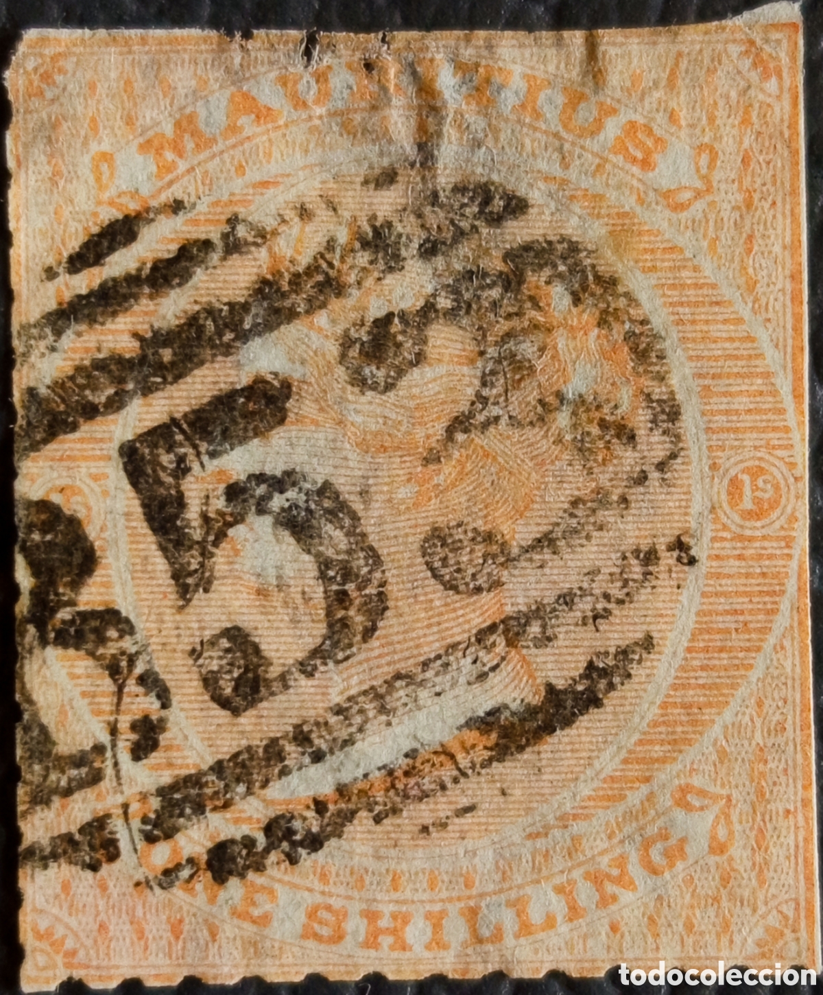 Sellos: Sello Mauricio Cl&aacute;sico 1863 Victoria 1 Shilling Ocre Cat. Scott #30 Usado B53