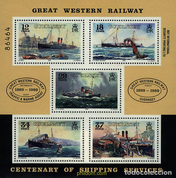 Sellos: 58387 MNH GUERNSEY 1989 CENTENARIO DE LAS LINEAS MARITIMAS DE LA GREAT WESTERN RAILWAY