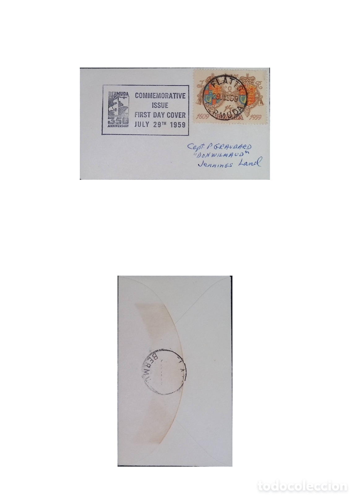 Sellos: CA)Bermuda &middot; 1959 &middot; 350th Anniversary of Settlement &middot; First day cover issued July 29, 1959 with a 1/