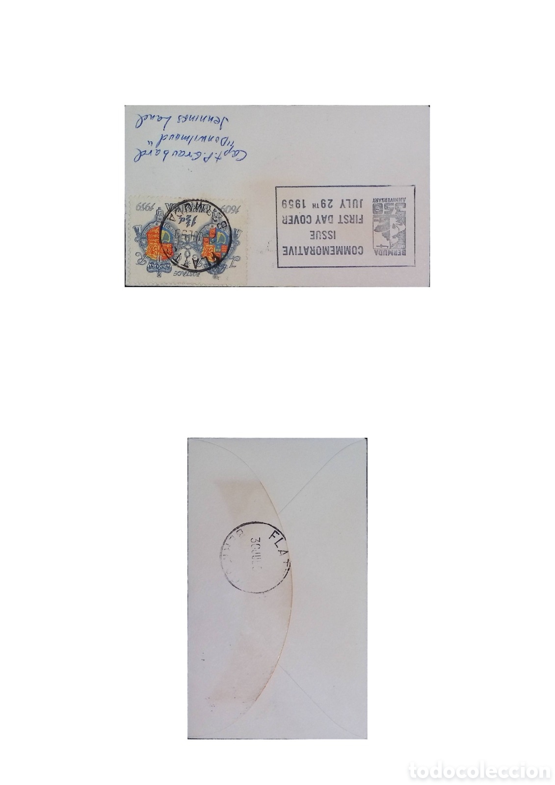 Sellos: CA)Bermuda &middot; 1959 &middot; 350th Anniversary of Settlement &middot; First day cover with colorful stamp showing sh