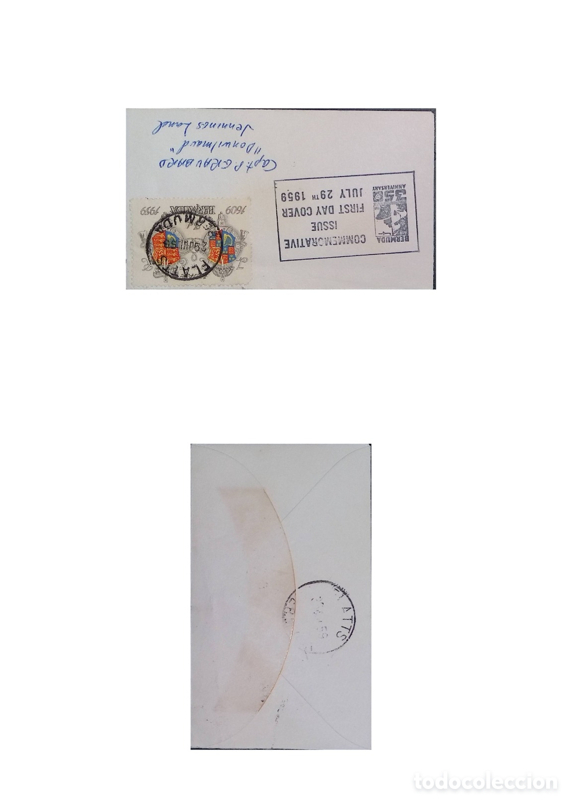 Sellos: CA)Bermuda &middot; 1959 &middot; 350th Anniversary of Settlement &middot; First day cover with colorful stamp showing sh