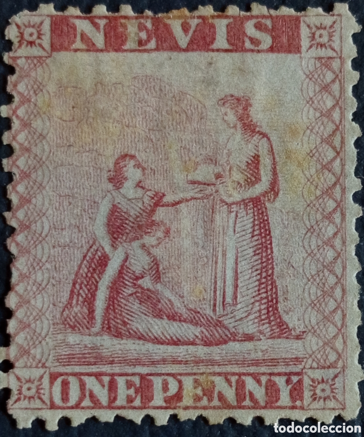 Sellos: Sello San Crist&oacute;bal y Nieves - Nevis (1876-1878) Fuente de Charlestown 1 Penny Mi. 11 marquilla