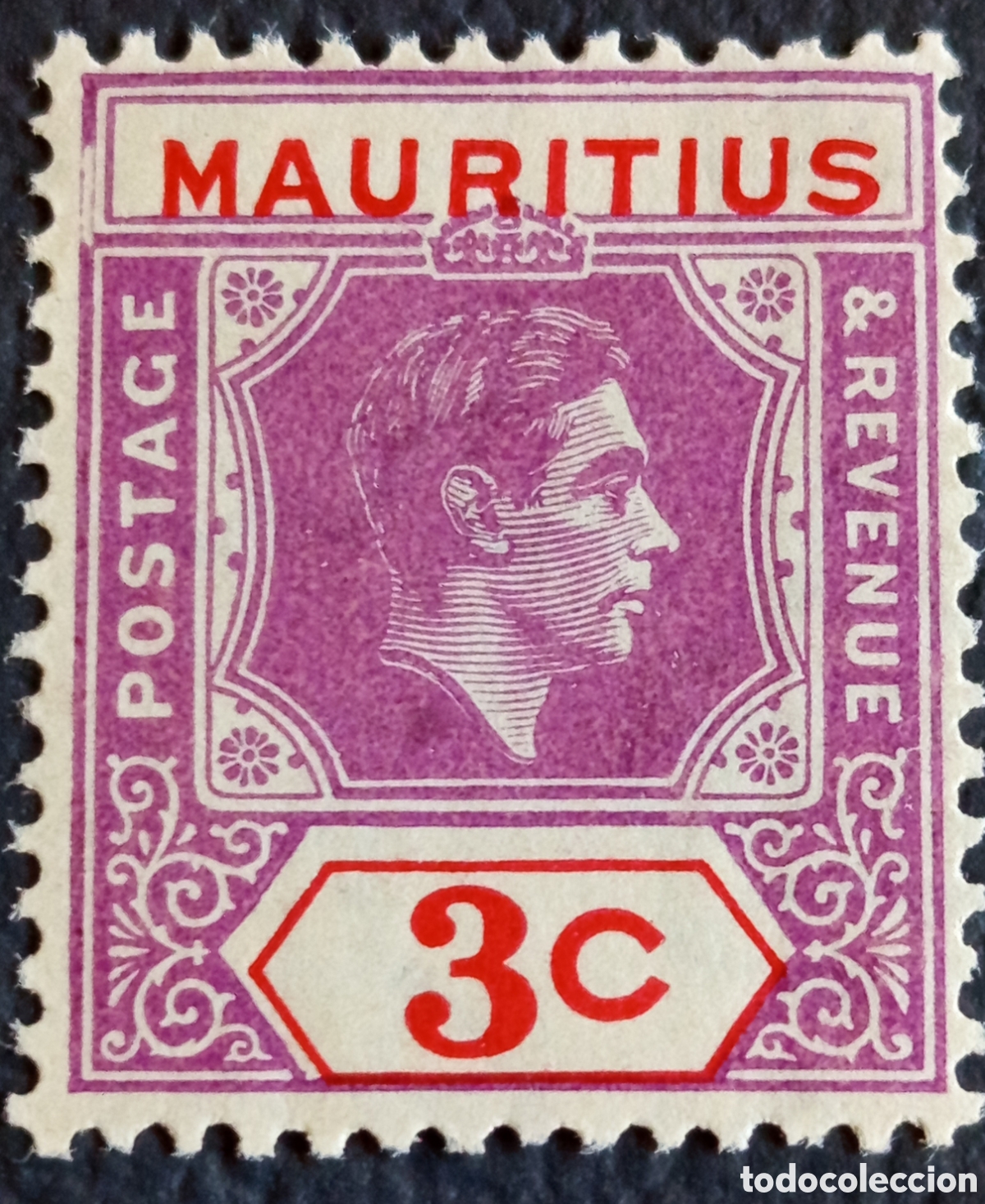 Sellos: Sello Mauricio 1938/49 Rey Jorge VI 3c Violeta y Rojo SG 253 MNH.