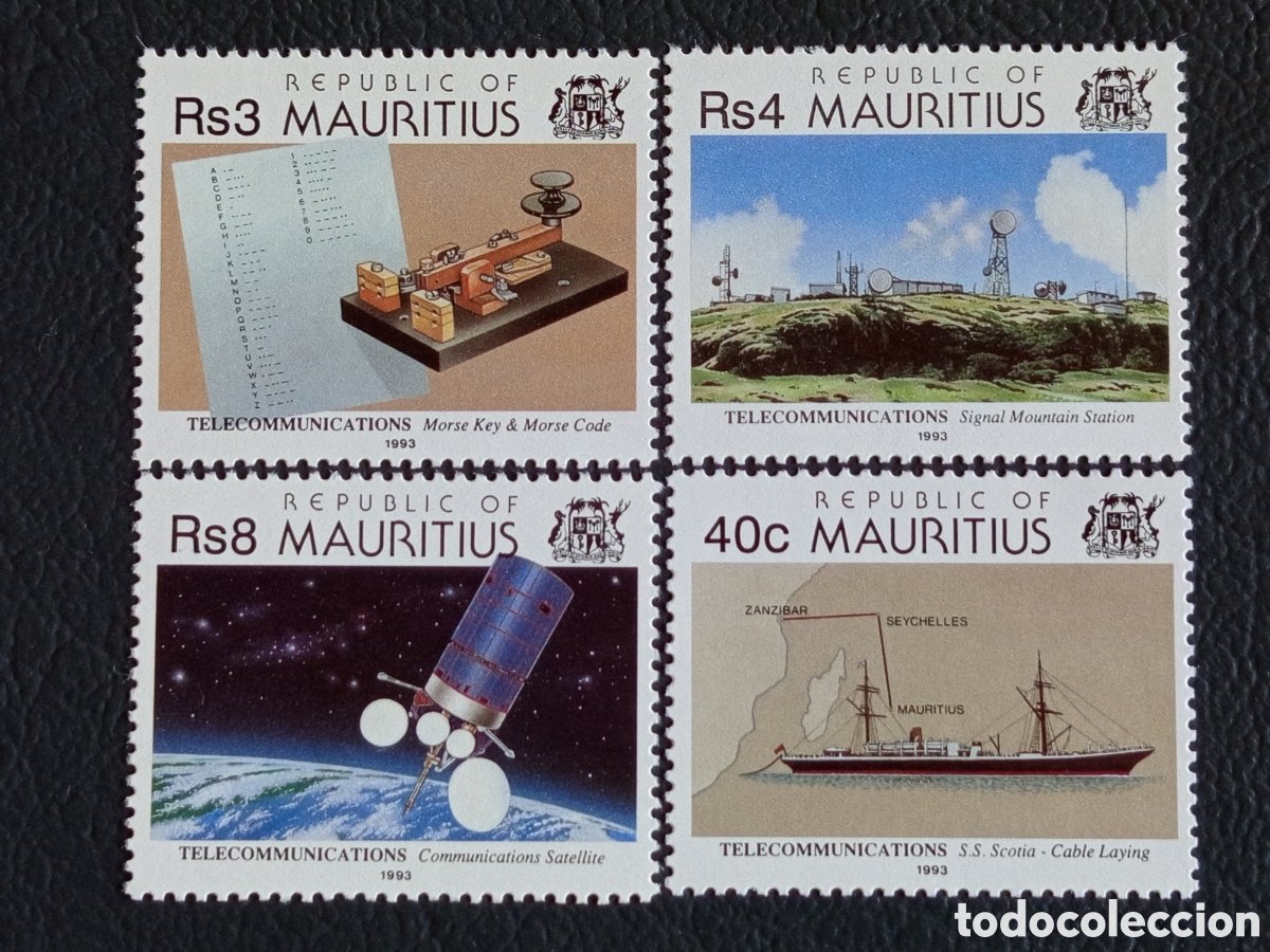 Sellos: Serie Completa Mauricio 1993 Telecomunicaciones 4 Valores Yvert 756/59 MNH.