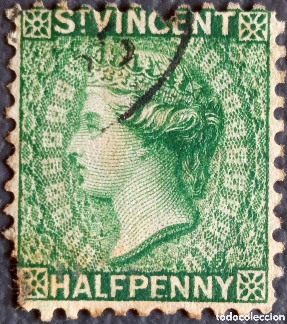 Sellos: &rdquo;San Vicente Half Penny Verde - Victoria - Cancelaci&oacute;n Manuscrita&rdquo;