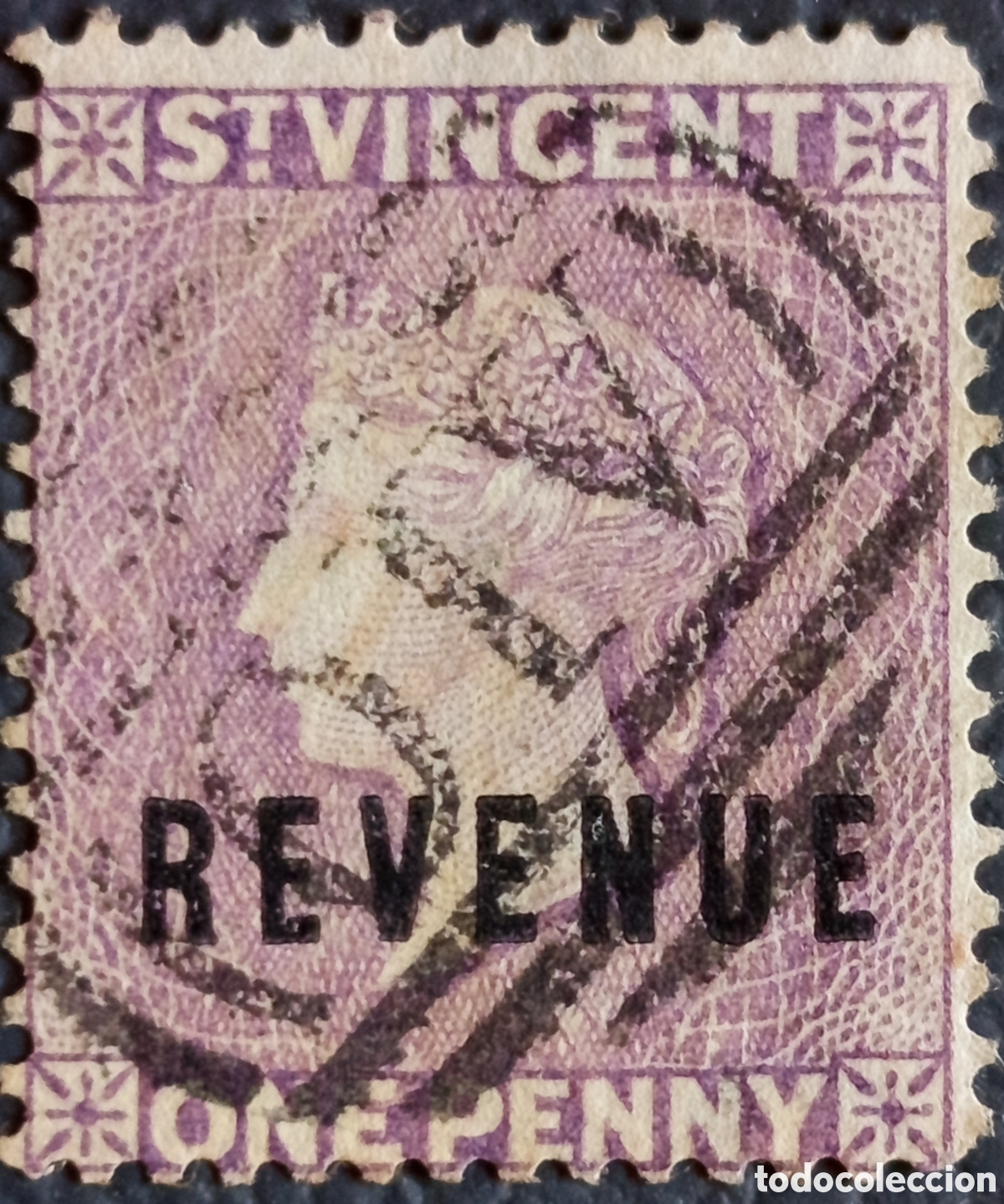 Sellos: Sello San Vicente 1886 One Penny P&uacute;rpura &rdquo;REVENUE&rdquo; Usado (Michel 45)