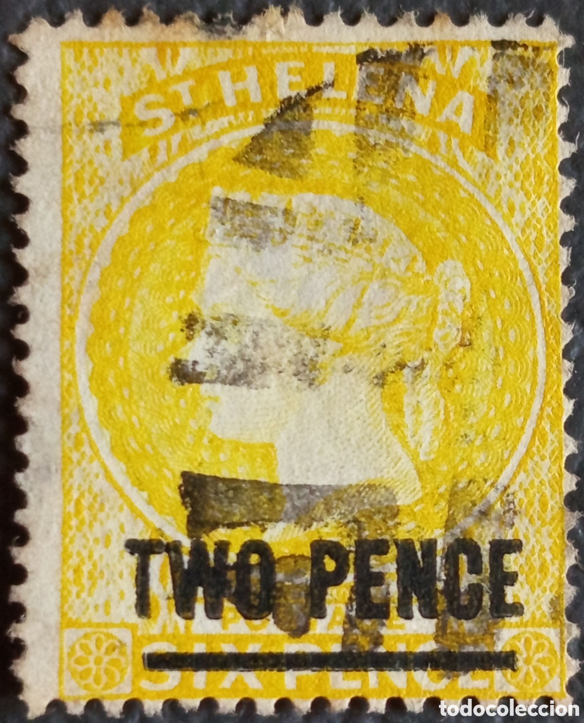Sellos: Sello Santa Elena 1884 Two Pence sobre 6d Amarillo Usado (Michel 29)