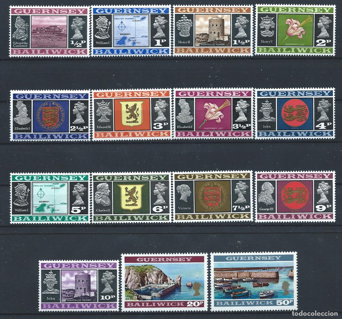 Sellos: Guernesey N&deg;34/48** (MNH) 1971 - Effigie de la Reine et sujets divers