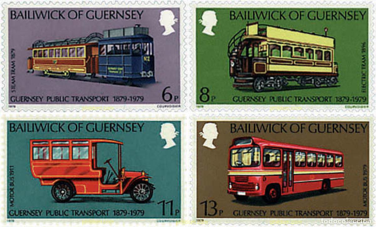 Sellos: 58385 MNH GUERNSEY 1979 CENTENARIO DE LOS TRANSPORTES PUBLICOS