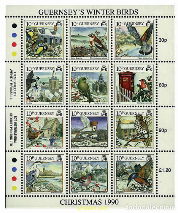 Sellos: 9326 MNH GUERNSEY 1990 NAVIDAD. AVES