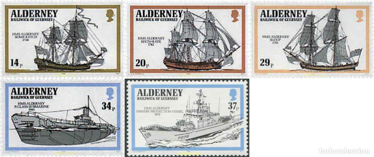 Sellos: 165594 MNH ALDERNEY 1990 BARCOS