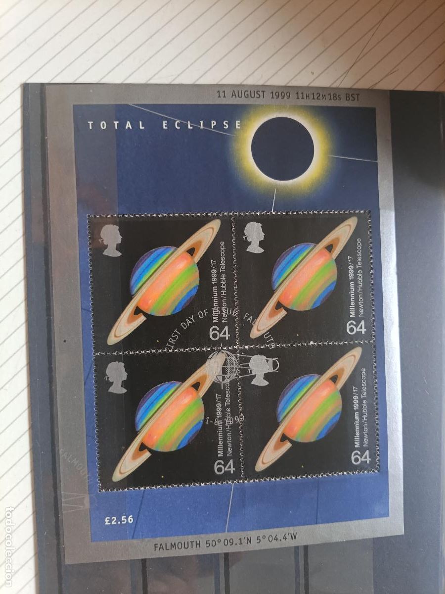 Sellos: GRAN BRETA&Ntilde;A, ECLIPSE TOTAL, 1999, Primer d&iacute;a de circulaci&oacute;n