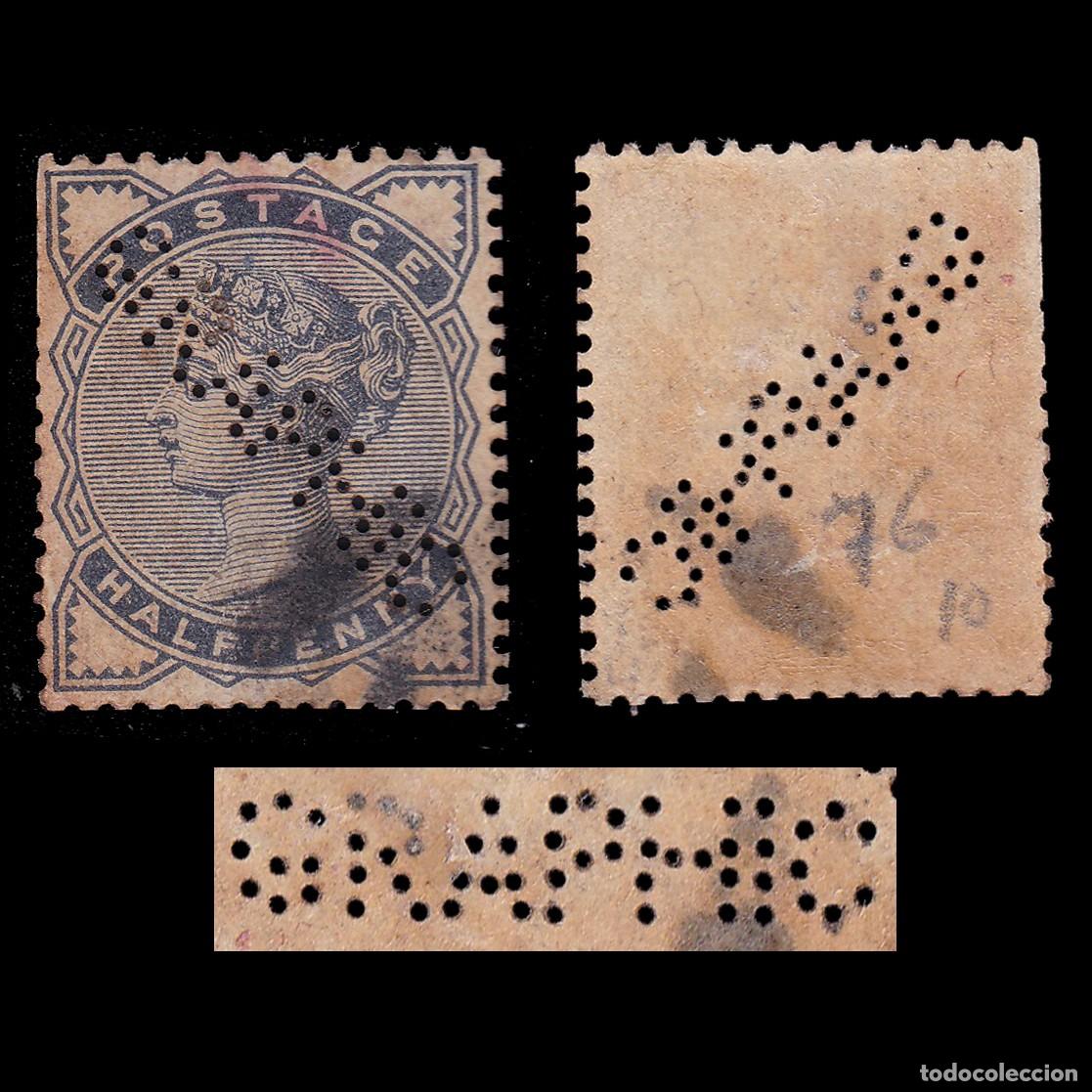 Stamps: G.B. 1883. PERFIN GRAPHIC. Q.V. &frac12;d CANCEL. SG 187. + GIFT