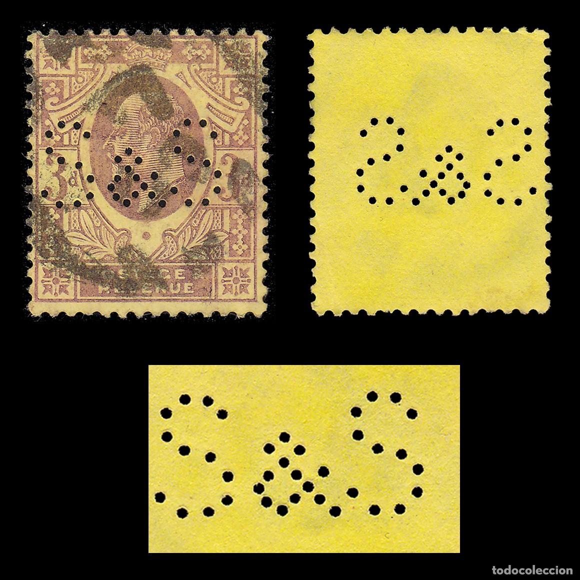 Sellos: G.B. 1902. PERFIN. S&S 3d CANCEL. SG 233B. + GIFT