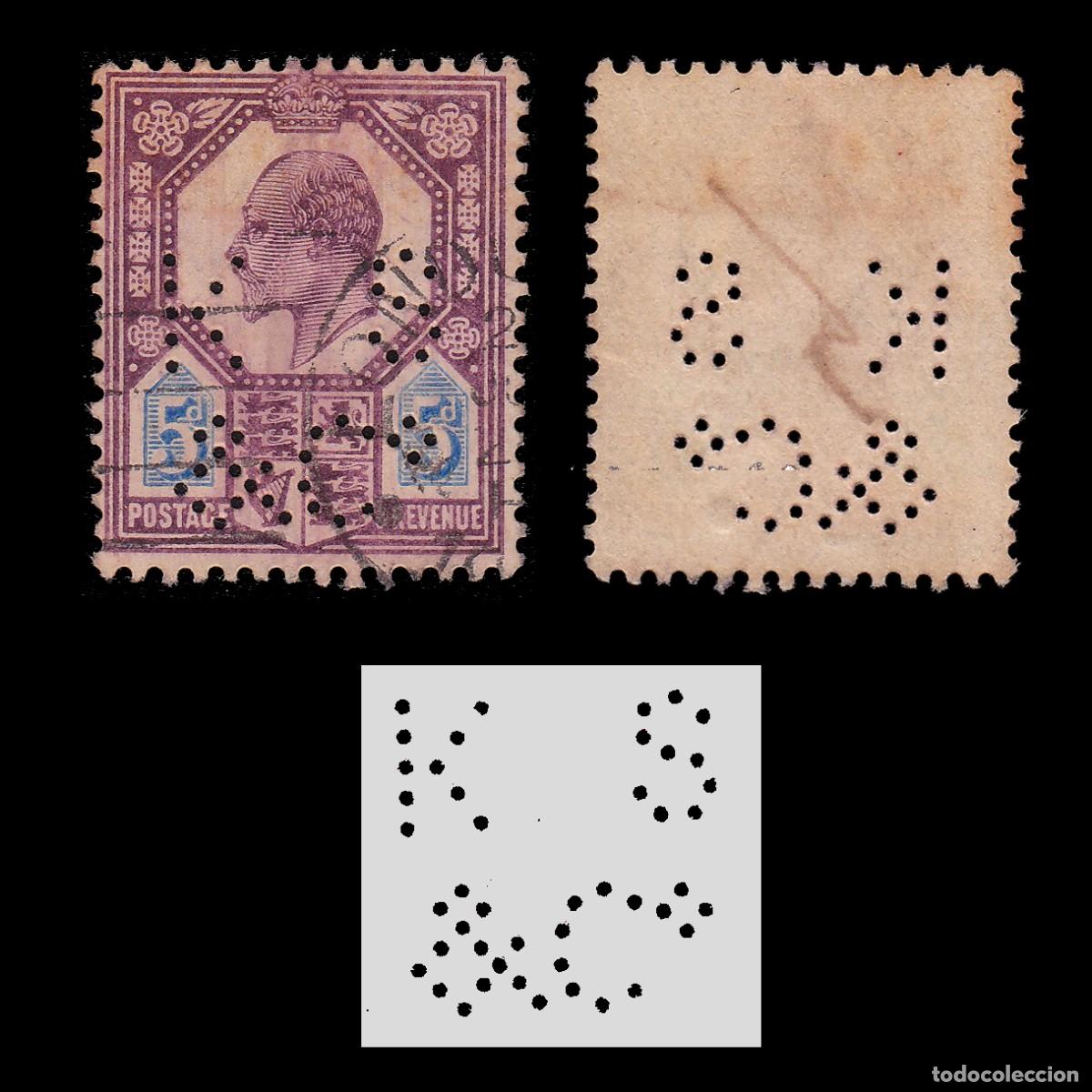 Sellos: G.B. 1902. E.VII. PERFIN. K S & C&ordm; 5d. CANCEL. SG 242 + GIFT