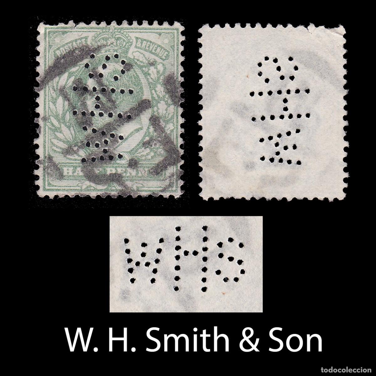 Sellos: G.B. 1902. E.VII. PERFIN. WHS &frac12;d. CANCEL. SG 215 + GIFT
