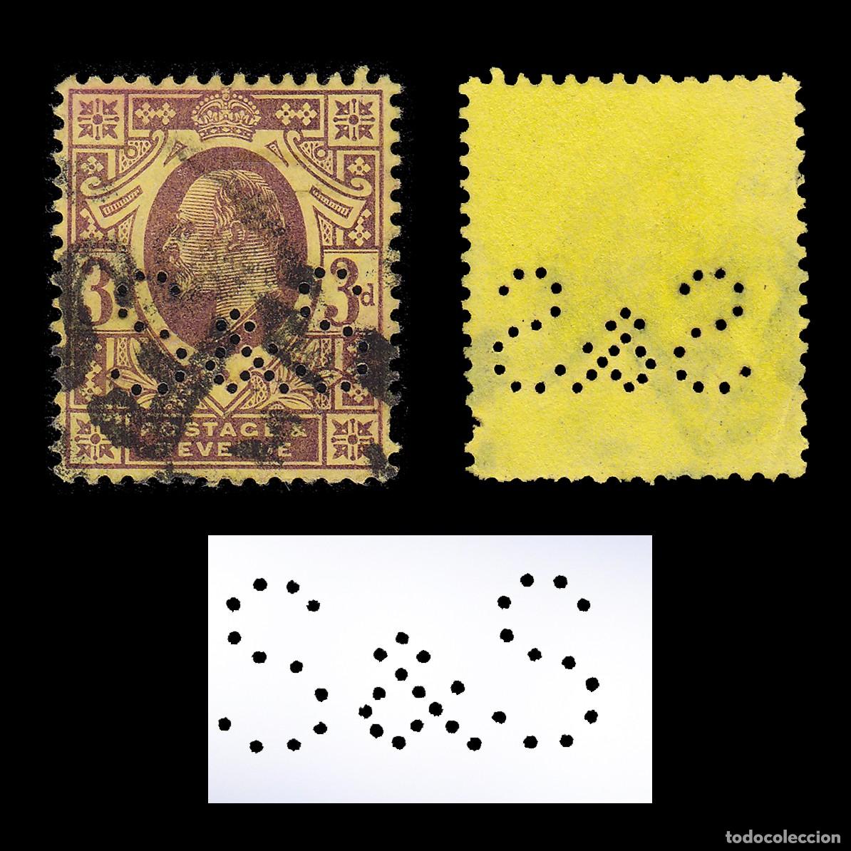 Sellos: G.B. 1902. PERFIN. S&S 3d CANCEL. SG 232. + GIFT