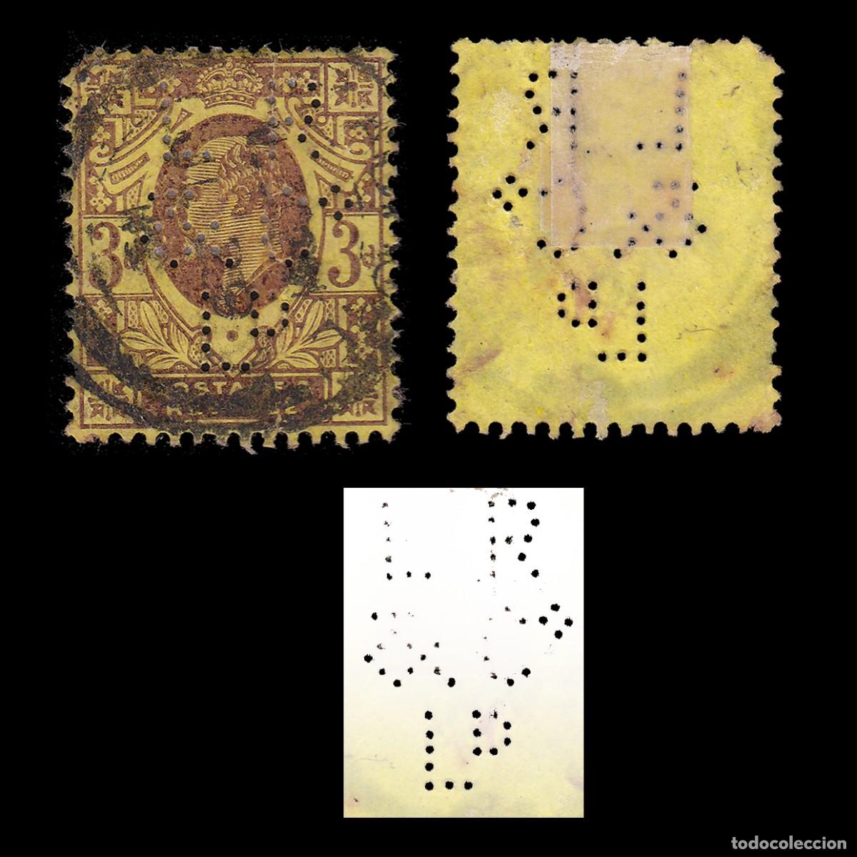 Sellos: G.B. 1902. PERFIN. L R &C&ordm; LD 3d CANCEL. SG 233B. + GIFT