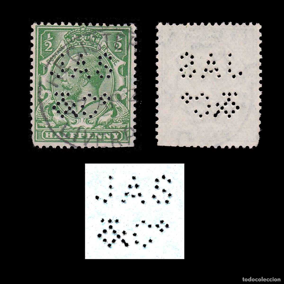Sellos: G.B. 1924. PERFIN. JAS & C&ordm; &frac12;d CANCEL. SG 418. + GIFT