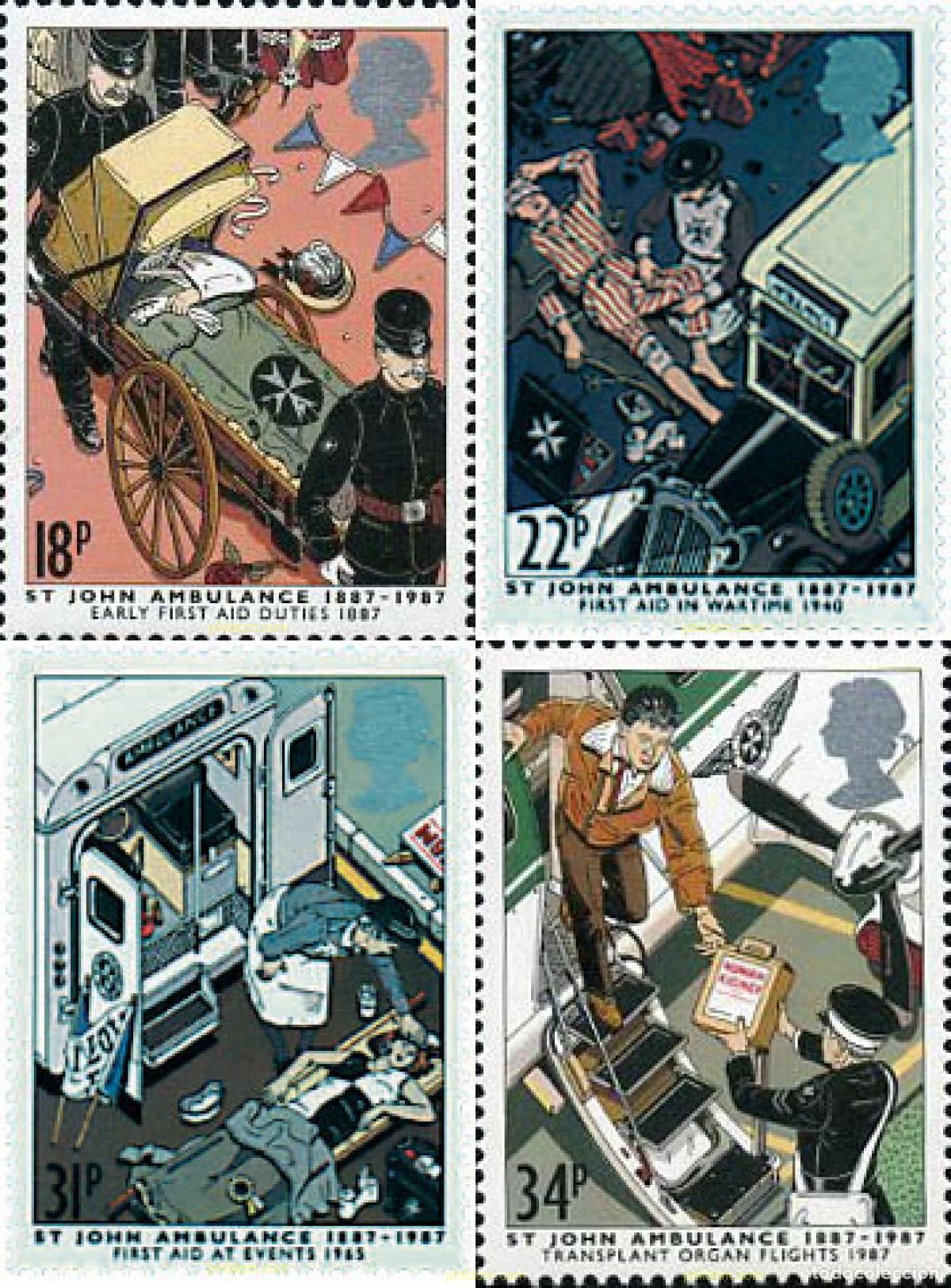 Sellos: 45894 MNH GRAN BRETA&Ntilde;A 1987 CENTENARIO DE LAS AMBULANCIAS ST. JOHN