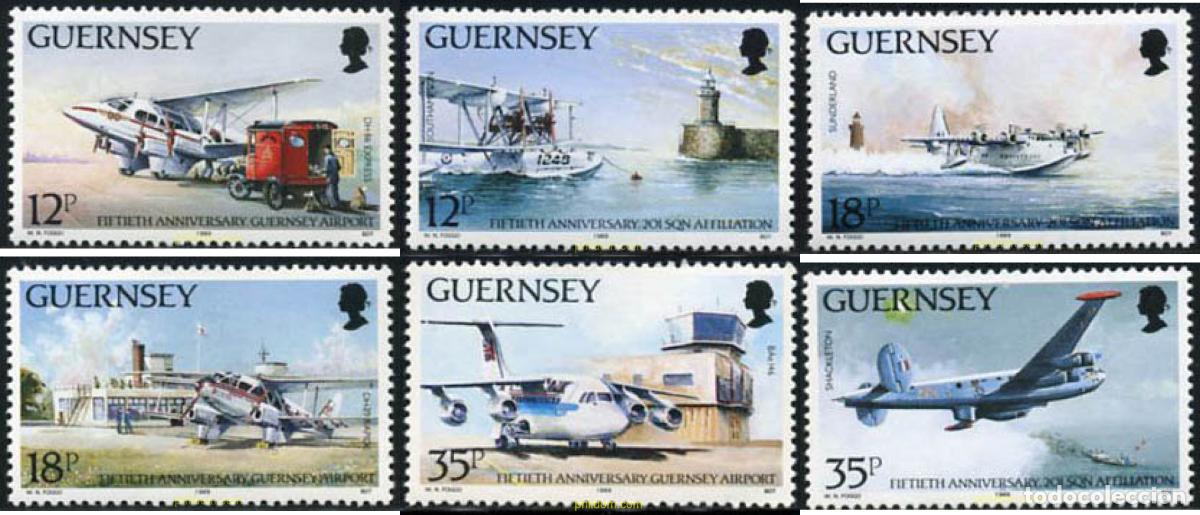 Sellos: 46017 MNH GUERNSEY 1989 50 ANIVERSARIO DEL AEROPUERTO DE GUERNSEY Y DEL SERVICIO POSTAL AEREO
