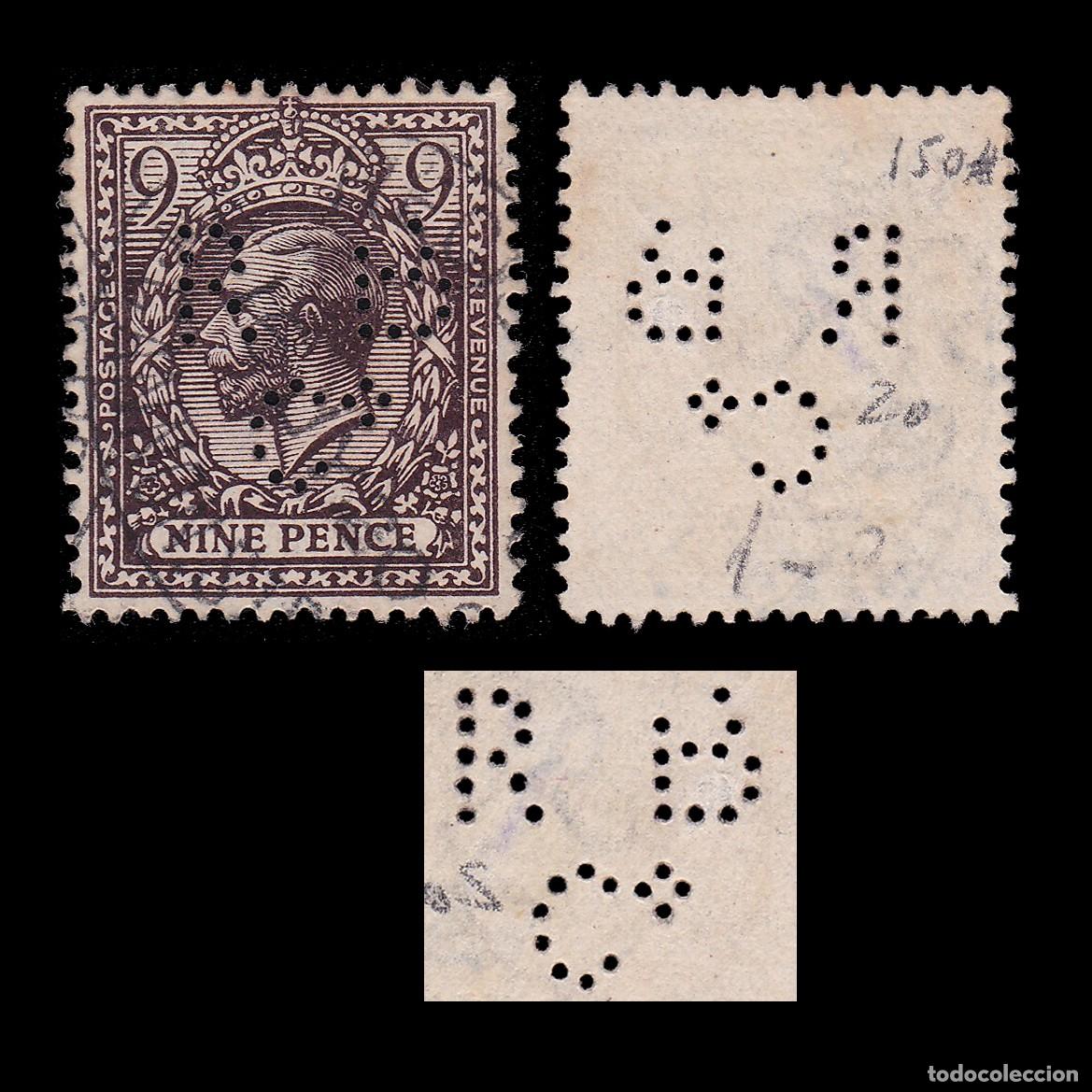 Sellos: G.B. 1913. PERFIN. R B C&ordm; 9d. CANCEL. SG 393. + GIFT