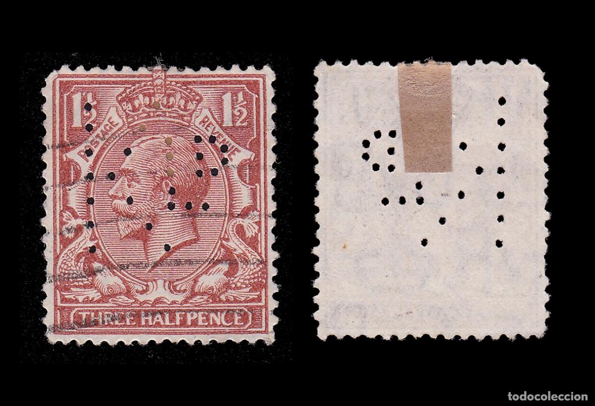 Sellos: G.B. 1912/24. PERFIN. K LD 1 &frac12;d. CANCEL. SG 364. + GIFT