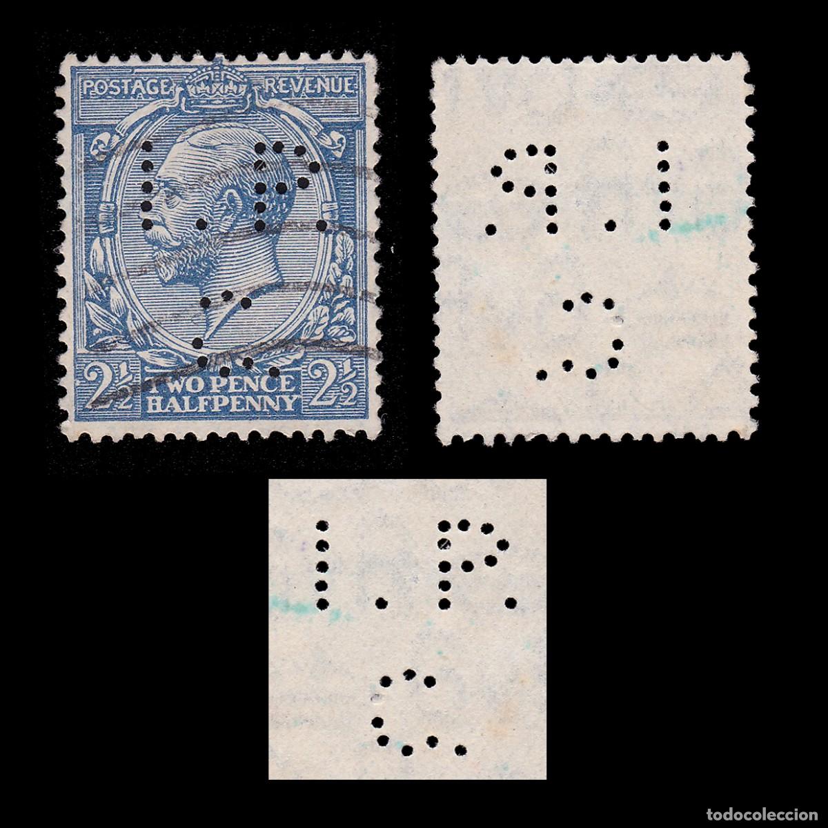 Sellos: G.B. 1924. PERFIN. I.P.C. 2 &frac12;d. CANCEL. SG 422 + GIFT