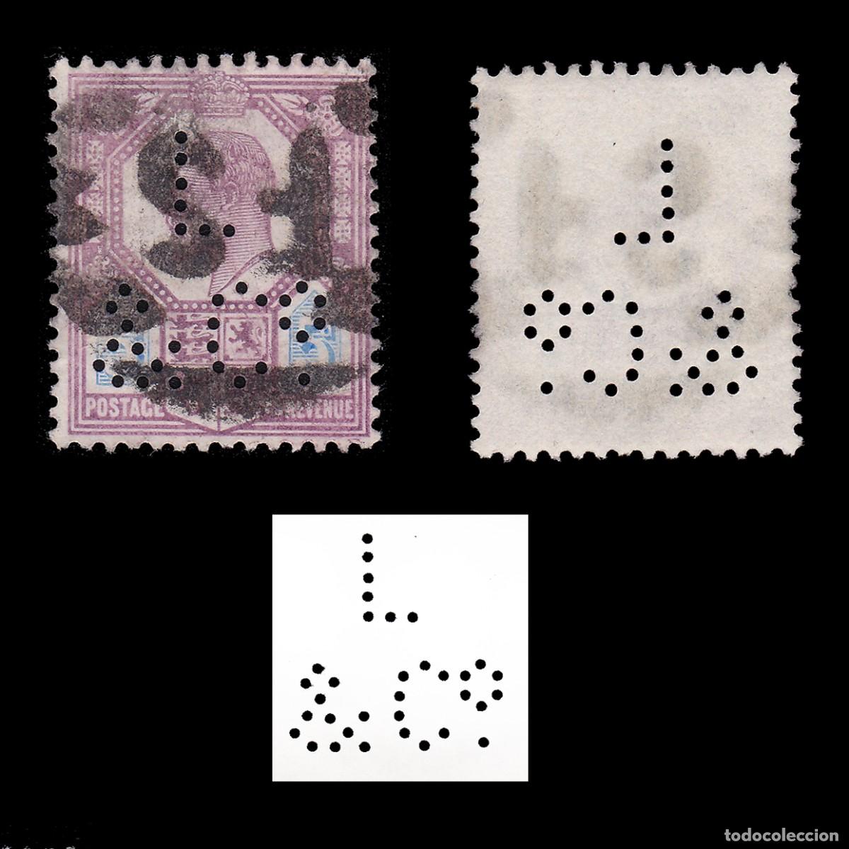 Sellos: G.B. 1911. PERFIN. L & C&ordm;. 5d. CANCEL. SG 293 + GIFT
