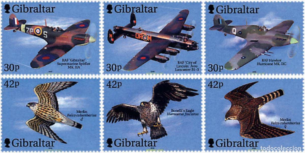 Sellos: 84370 MNH GIBRALTAR 2000 AVIONES DE LA ROYAL AIR FORCE Y PAJAROS