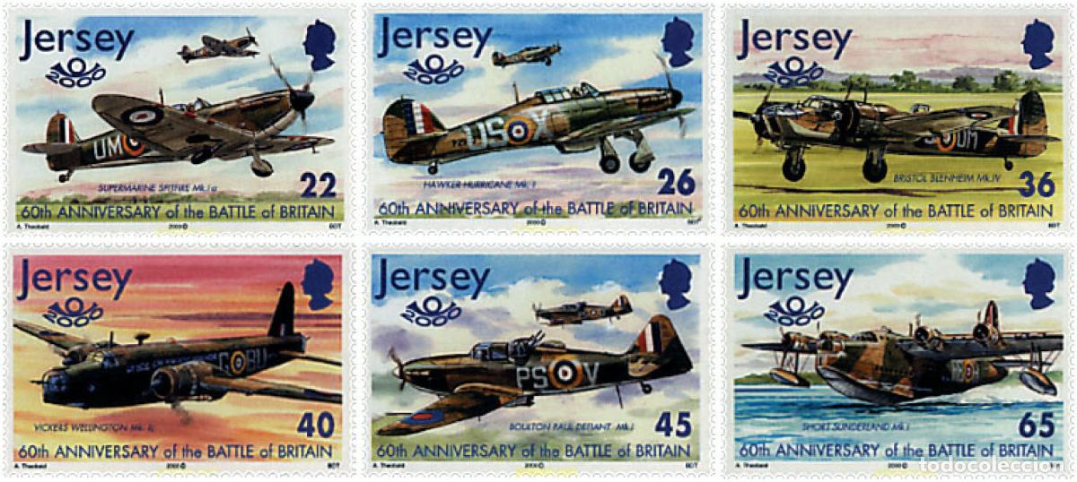 Sellos: 56210 MNH JERSEY 2000 HISTORIA DE LA AVIACION Y 60 ANIVERSARIO DE LA BATALLA DE INGLATERRA