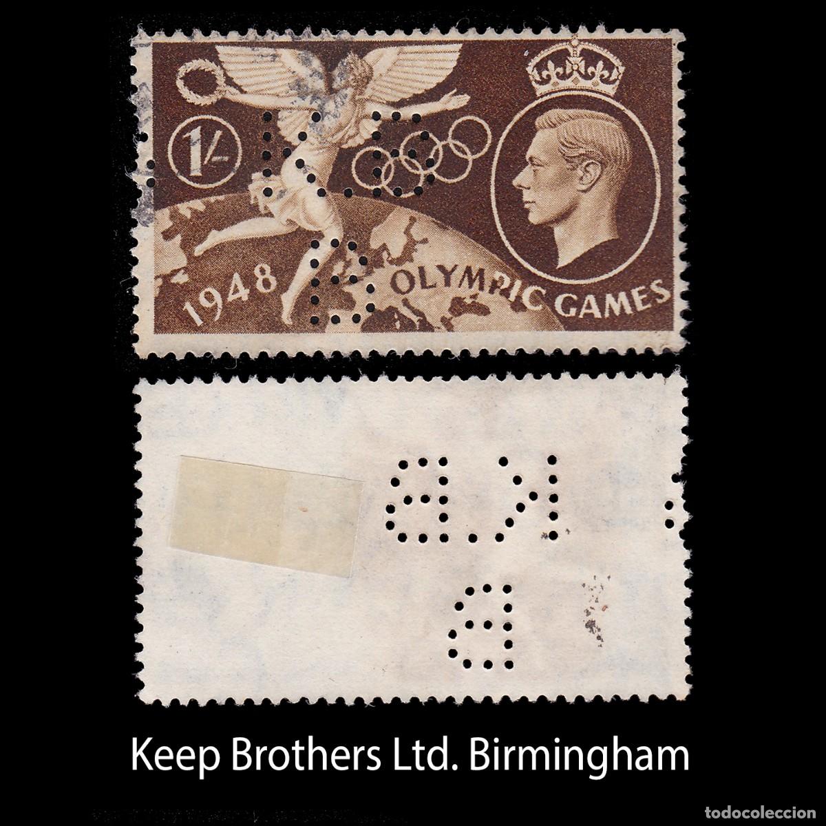 Sellos: G.B. 1948. PERFIN. K. B B 1s. CANCEL. SG 498 + GIFT