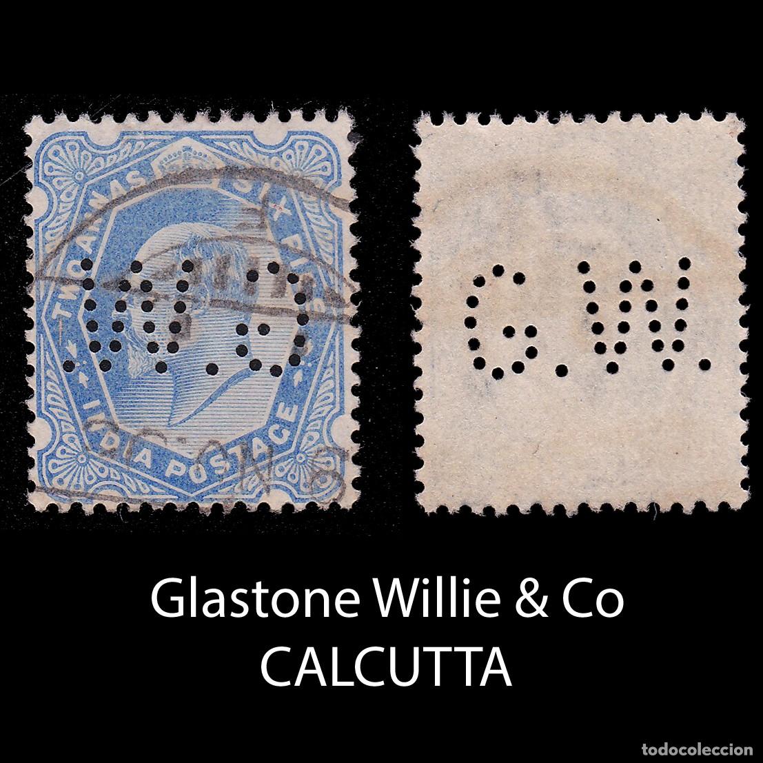 Sellos: G.B. INDIA 1902. PERFIN. G.W. 2a 6p. CANCEL. SG 126 + GIFT