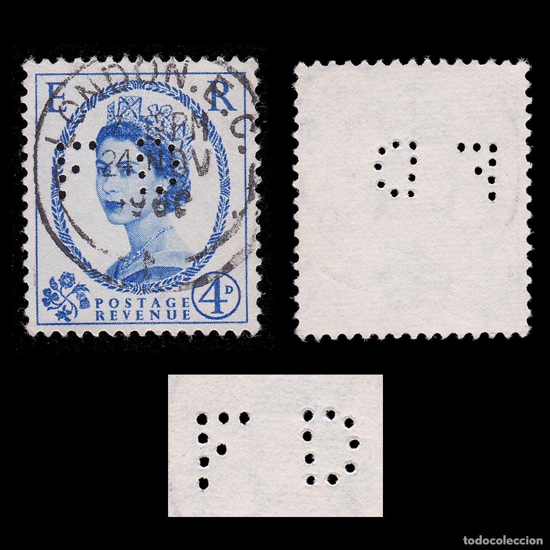 Sellos: G.B. 1957. PERFIN. F D 4p. CANCEL. Scott 337+ GIFT