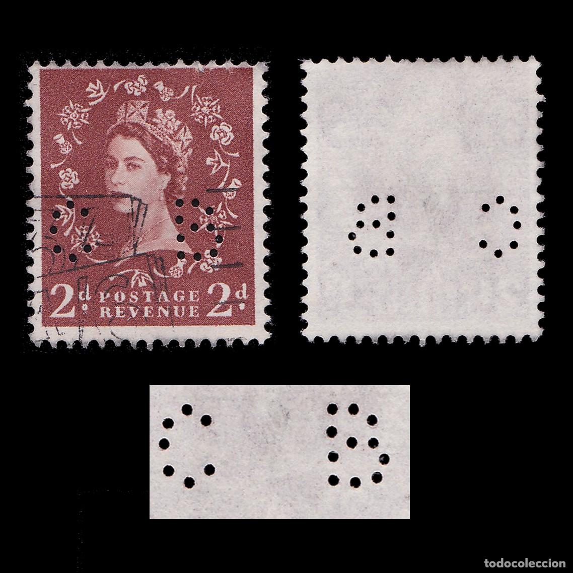 Sellos: G.B. 1951. PERFIN. C B 2d. CANCEL. Scott 295 + GIFT