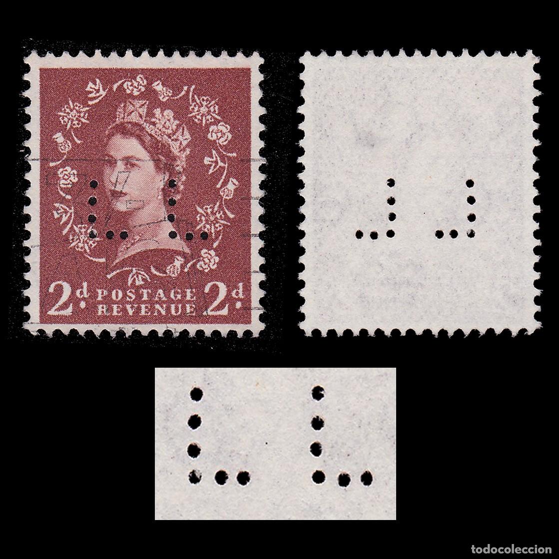 Sellos: G.B. 1951. PERFIN. LL 2d. CANCEL. Scott 295 + GIFT